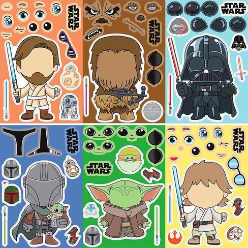 24Pcs Star Wars Make-a-Face Stickers, Waterproof DIY Cartoon Character Sticker Sheets for Teens, 8 Unique Designs (3 Sheets Each) for Water Bottles, Laptops, Party Favors (STW24) in Saudi Arabia