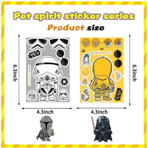 24Pcs Star Wars Make-a-Face Stickers, Waterproof DIY Cartoon Character Sticker Sheets for Teens, 8 Unique Designs (3 Sheets Each) for Water Bottles, Laptops, Party Favors (STW24) in Saudi Arabia
