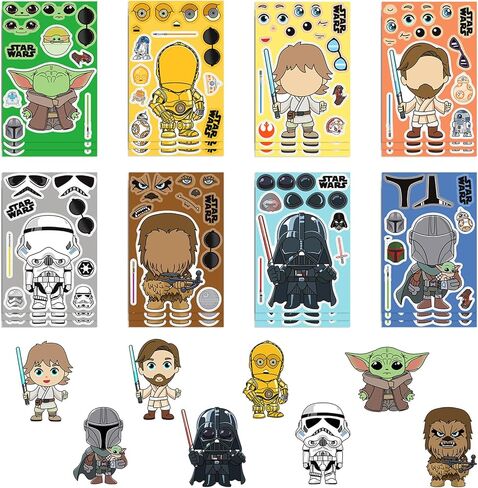 24Pcs Star Wars Make-a-Face Stickers, Waterproof DIY Cartoon Character Sticker Sheets for Teens, 8 Unique Designs (3 Sheets Each) for Water Bottles, Laptops, Party Favors (STW24) in Saudi Arabia