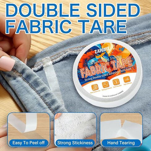Double-Sided Sticky Fabric Tape (2 Rolls) - No Sewing or Ironing, Gluing - Strong Adhesive Hemming Tape for Clothes, Pants, Curtains, Crafts and DIY Projects (1/4inch+1/2inch) in Saudi Arabia