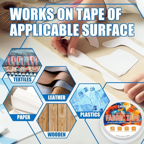 Double-Sided Sticky Fabric Tape (2 Rolls) - No Sewing or Ironing, Gluing - Strong Adhesive Hemming Tape for Clothes, Pants, Curtains, Crafts and DIY Projects (1/4inch+1/2inch) in Saudi Arabia