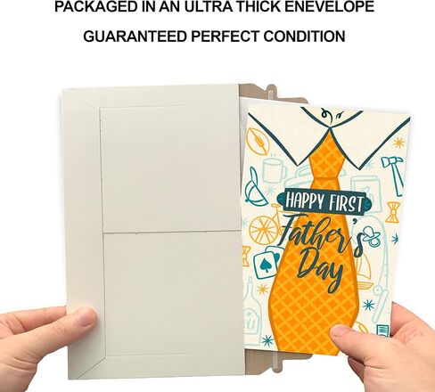 Prime Greetings First Father's Day Card, 1st Fathers Day Card, Made in America, Eco-Friendly, Thick Card Stock with Premium Envelope 5in x 7.75in, Packaged in Protective Mailer in Kuwait