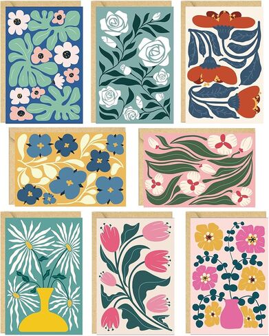 24 Pack Floral Blank Cards with Envelopes, 8 Abstract Flower Designs Greeting Cards for Wedding, Baby Shower, Business and All Occasions, 4x6 in in Saudi Arabia