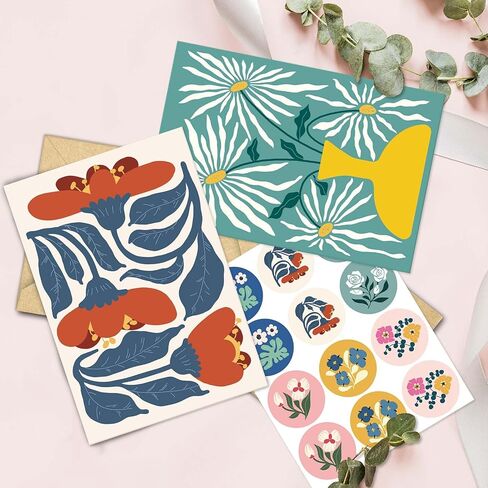 24 Pack Floral Blank Cards with Envelopes, 8 Abstract Flower Designs Greeting Cards for Wedding, Baby Shower, Business and All Occasions, 4x6 in in Saudi Arabia
