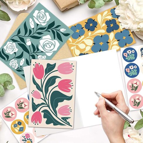 24 Pack Floral Blank Cards with Envelopes, 8 Abstract Flower Designs Greeting Cards for Wedding, Baby Shower, Business and All Occasions, 4x6 in in Saudi Arabia