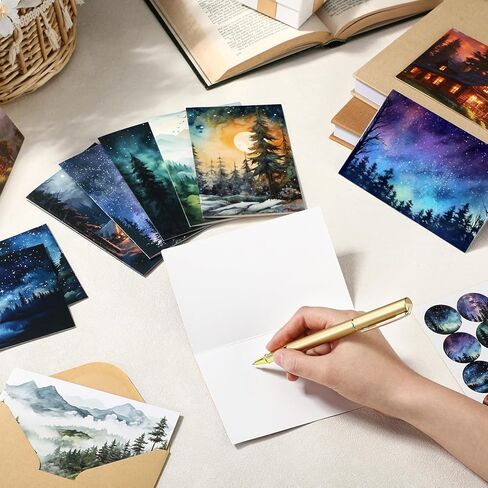 Motiskyy 100 Pcs Whimsical Watercolor Illustration Starry Night Sky Blank Greeting Cards 4x6, Blank Cards, 10 Designs Stationary Set for All Occasions with Matching Rustic Envelopes and Stickers in Kuwait