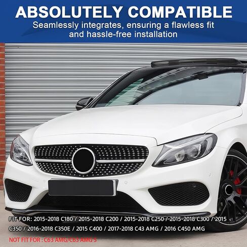 شبكة شواء أمامية لـ 2015-2018 مرسيدس بنز W205 C-Class C200 C250 C300 C350 C400 فضية الماس المصد الأمامي شواية تناسب مباشر استبدال بلاستيك ABS مع شبكة شعار in Kuwait