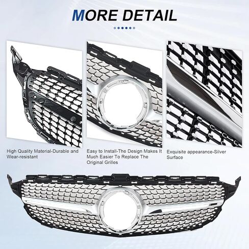 شبكة شواء أمامية لـ 2015-2018 مرسيدس بنز W205 C-Class C200 C250 C300 C350 C400 فضية الماس المصد الأمامي شواية تناسب مباشر استبدال بلاستيك ABS مع شبكة شعار in Kuwait
