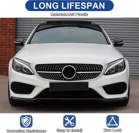 شبكة شواء أمامية لـ 2015-2018 مرسيدس بنز W205 C-Class C200 C250 C300 C350 C400 فضية الماس المصد الأمامي شواية تناسب مباشر استبدال بلاستيك ABS مع شبكة شعار in Kuwait