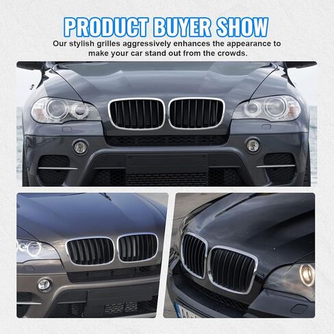 Three T Gloss Black Front Grille Kidney Grills Compatible with for BMW E70 X5 & E71 X6 2008-2013 | Premium ABS Material | Double-Slat Design | Set of 2 in Saudi Arabia