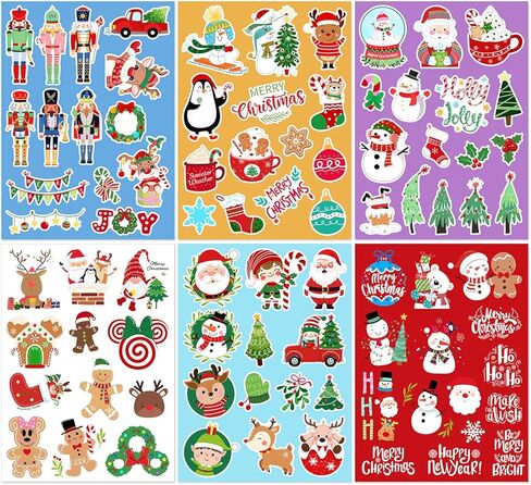 Christmas Stickers Holiday Ornament Decorations, Xmas Decals for Party Favors Stocking Stuffers, Crafts, Cards, Cute Winter Goodie Bag Fillers with Santa, Snowman, Reindeer Designs 170 PCS in Saudi Arabia
