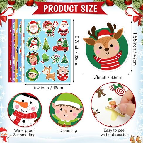 Christmas Stickers Holiday Ornament Decorations, Xmas Decals for Party Favors Stocking Stuffers, Crafts, Cards, Cute Winter Goodie Bag Fillers with Santa, Snowman, Reindeer Designs 170 PCS in Saudi Arabia