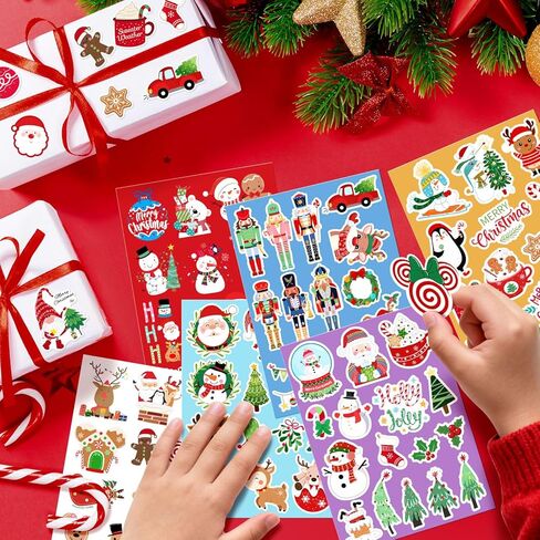 Christmas Stickers Holiday Ornament Decorations, Xmas Decals for Party Favors Stocking Stuffers, Crafts, Cards, Cute Winter Goodie Bag Fillers with Santa, Snowman, Reindeer Designs 170 PCS in Saudi Arabia