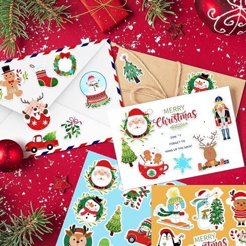 Christmas Stickers Holiday Ornament Decorations, Xmas Decals for Party Favors Stocking Stuffers, Crafts, Cards, Cute Winter Goodie Bag Fillers with Santa, Snowman, Reindeer Designs 170 PCS in Saudi Arabia