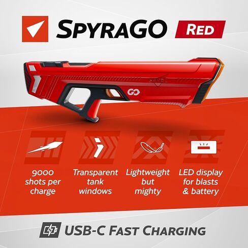 SPYRA 2 Pack Electric Water Blaster, Outdoor LED Squirt Toy, 26 Foot Range, Lightweight Design with Clear Tank for Pool Games, SpyraGO, Red in Saudi Arabia