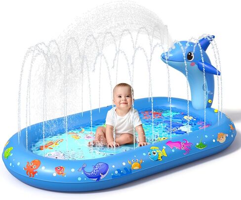 Splash Pad for Toddlers, 3-in-1 Dolphin Inflatable Baby Pool Sprinkler for Kids, Baby Splash Pads Outdoor Play Mat, Backyard Summer Water Toys Birthday Gift for 1+ Year Old Girls Boys in Saudi Arabia