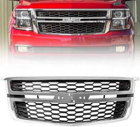 Front Grille Assembly Compatible with Chevy Tahoe/Suburban 2015-2020 Honeycomb Upper Bumper Grill Direct Replacement 84724083 GM1200704 (Chrome) in Saudi Arabia
