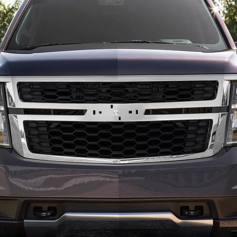 مجموعة الشبكة الأمامية متوافقة مع Chevy Tahoe/Suburban 2015-2020 المصد العلوي على شكل قرص العسل بديل مباشر 84724083 GM1200704 (كروم) in Kuwait