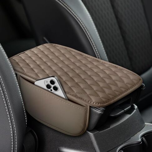 Upgraded Car Center Console Cover, Leather Armrest Cover 2 Storage Bags, Waterproof Car Arm Rest Cover, Scratch & Wear Resistant, Universal Car Interior Accessories Protector for Most Vehicles (Black) in Saudi Arabia