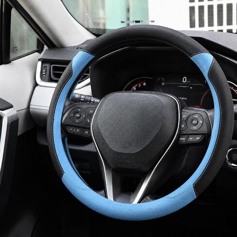 Fashion Cat Ear Leather Steering Wheel Cover Women Girl 15"(38cm) Universal Fit Auto D Shaped Leather Steering Wheel Covers (O Shape,Black&Blue) in Saudi Arabia