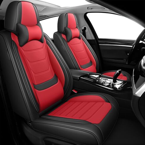 Car Seat Covers for Toyota Tacoma 2004-2025, Premium Nappa Leather Seat Cover Full Set,Waterproof & Anti-Slip Front Rear Seat Protectors(Luxury Front Row/Black Red) in Saudi Arabia