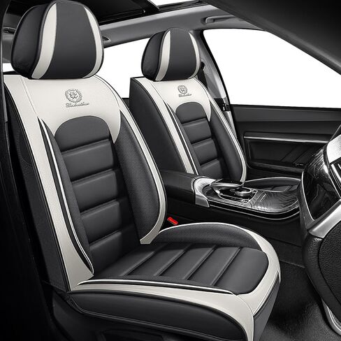 Full Set Car Seat Covers for Ford Ranger 2006-2026, Waterproof Stain-Resistant Seat Cover, Premium Nappa Leather Seat Protectors with Storage Pockets(Standard 5 Seats/Grey&White) in Saudi Arabia