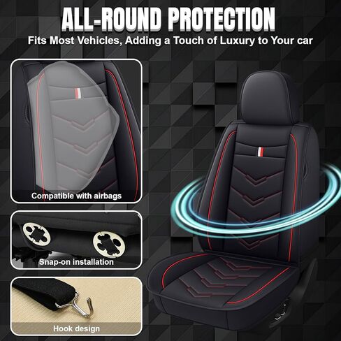 Car Seat Covers Fit for Honda Civic 2000-2026, Leather Seat Covers for Car, Waterproof Non-Slip Durable Car Seat Protector(5 Seats,Black Red) in Saudi Arabia
