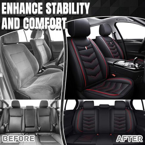 Car Seat Covers Fit for Honda Civic 2000-2026, Leather Seat Covers for Car, Waterproof Non-Slip Durable Car Seat Protector(5 Seats,Black Red) in Saudi Arabia