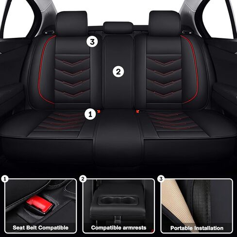 Car Seat Covers Fit for Honda Civic 2000-2026, Leather Seat Covers for Car, Waterproof Non-Slip Durable Car Seat Protector(5 Seats,Black Red) in Saudi Arabia