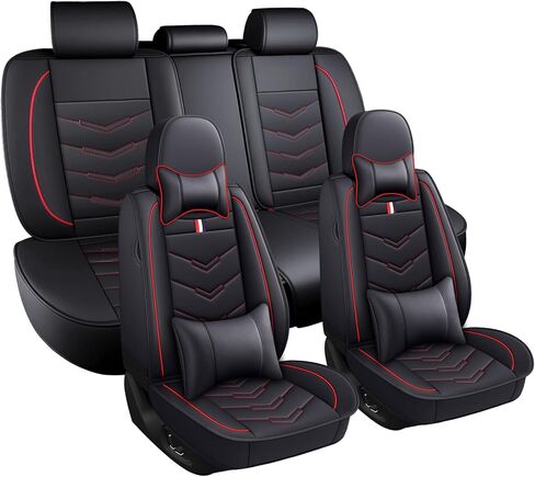 Car Seat Covers Fit for Honda Civic 2000-2026, Leather Seat Covers for Car, Waterproof Non-Slip Durable Car Seat Protector(5 Seats,Black Red) in Saudi Arabia