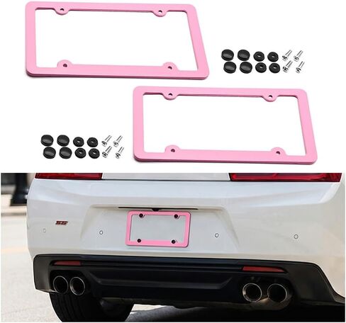 2PCS Car License Plate Frame, Rattle-Proof Automotive Front Rear Frame Protector with Screws Mounting Kit, Rust-Proof Vehicle License Plate Holder Cover Accessories, Universal Fit in Saudi Arabia