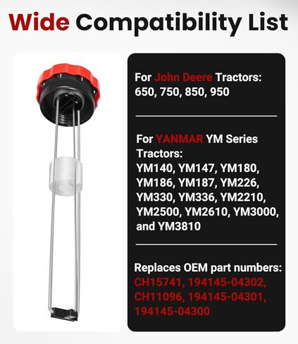 CH15741 Fuel Tank Cap with Gauge for John Deere 650 750 850 950 and Yanmar YM140 YM147 YM186 YM226 YM336 YM2500 YM3000 Tractors, Replaces 194145-04302 194145-04300 194145-04301 CH11096 in Saudi Arabia