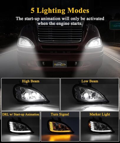 مجموعة المصابيح الأمامية LED من Partsam متوافقة مع Freightliner Columbia 1996-2017، معتمدة من DOT مع Chrome DRL لبدء الرسوم المتحركة المتسلسلة لإشارة الانعطاف العالية/المنخفضة، مصابيح علامة الشعاع العالية/المنخفضة، 6500K IP67 in Kuwait