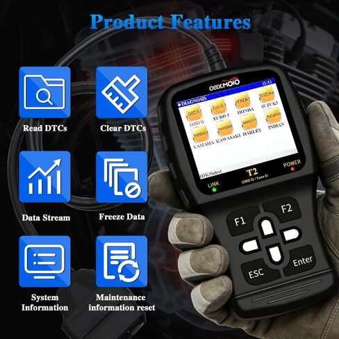 T2 Motorcycle Scanner, OBD2 Motorcycle Scan Tool, Euro 5 3.5'' LCD Motorbike Diagnostic Tool, Code Reader with ECU Scan, Service Reset for Harley Indian Honda Yamaha Kawasaki Suzuki in Saudi Arabia