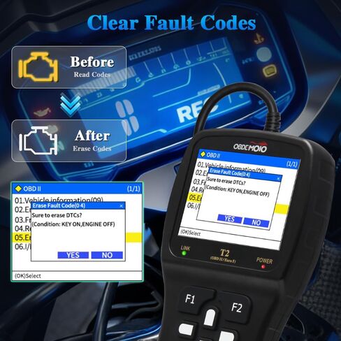 T2 Motorcycle Scanner, OBD2 Motorcycle Scan Tool, Euro 5 3.5'' LCD Motorbike Diagnostic Tool, Code Reader with ECU Scan, Service Reset for Harley Indian Honda Yamaha Kawasaki Suzuki in Saudi Arabia