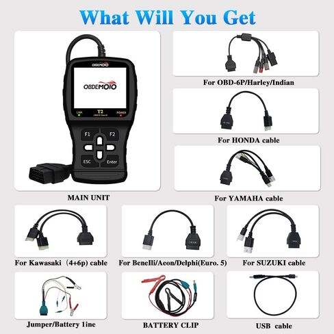 T2 Motorcycle Scanner, OBD2 Motorcycle Scan Tool, Euro 5 3.5'' LCD Motorbike Diagnostic Tool, Code Reader with ECU Scan, Service Reset for Harley Indian Honda Yamaha Kawasaki Suzuki in Saudi Arabia