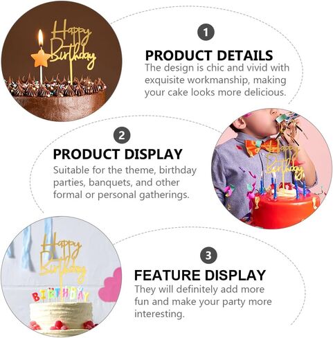 Amosfun 60Pcs Happy Birthday Acrylic Cake Toppers Gold Picks for Cupcake and Cake Decoration Party Supplies in Kuwait