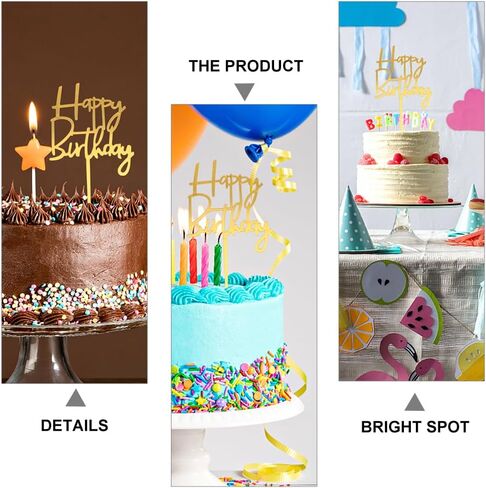 Amosfun 60Pcs Happy Birthday Acrylic Cake Toppers Gold Picks for Cupcake and Cake Decoration Party Supplies in Kuwait