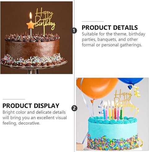 Amosfun 60Pcs Happy Birthday Acrylic Cake Toppers Gold Picks for Cupcake and Cake Decoration Party Supplies in Kuwait
