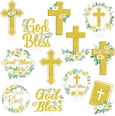 God Bless Cupcake Toppers 48PCS Easter Baptism Cross Wreath Cupcake Picks Christening Confirmation Religious Cake Decorations for Christian Baptism Baby Shower Easter First Communion Party Supplies in Saudi Arabia