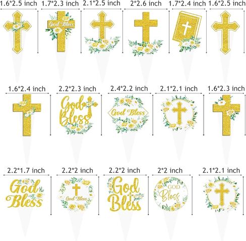 God Bless Cupcake Toppers 48PCS Easter Baptism Cross Wreath Cupcake Picks Christening Confirmation Religious Cake Decorations for Christian Baptism Baby Shower Easter First Communion Party Supplies in Saudi Arabia