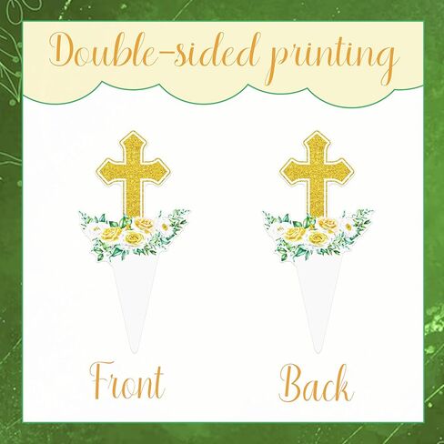 God Bless Cupcake Toppers 48PCS Easter Baptism Cross Wreath Cupcake Picks Christening Confirmation Religious Cake Decorations for Christian Baptism Baby Shower Easter First Communion Party Supplies in Saudi Arabia
