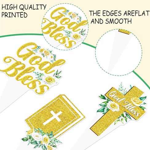 God Bless Cupcake Toppers 48PCS Easter Baptism Cross Wreath Cupcake Picks Christening Confirmation Religious Cake Decorations for Christian Baptism Baby Shower Easter First Communion Party Supplies in Saudi Arabia