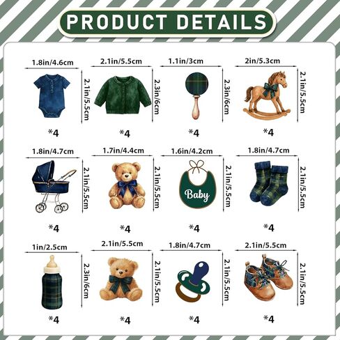48 PCS Tartan Plaid Themed Bear Cupcake Toppers - Bear Baby Shower Decorations Green Blue Bear Cake Decorations for Boy Birthday Party Gender Reveal in Saudi Arabia