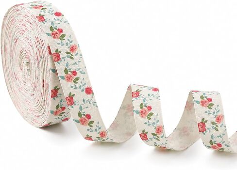Blue Flower Cotton Ribbon 10 Yards Vintage Ribbon 5/8 Inch Roses Floral Printed Ribbons for Crafts Gift Wrapping Home Decor Flower Bouquet Hair Bows Baby Shower Wedding in Saudi Arabia