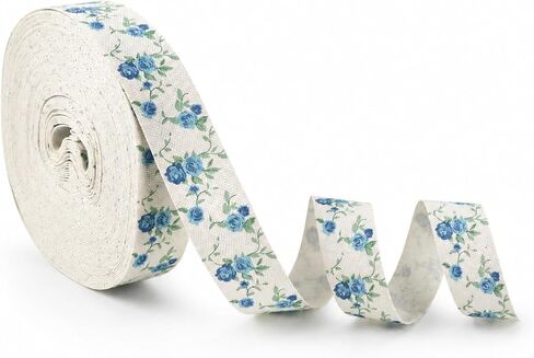 Blue Flower Cotton Ribbon 10 Yards Vintage Ribbon 5/8 Inch Roses Floral Printed Ribbons for Crafts Gift Wrapping Home Decor Flower Bouquet Hair Bows Baby Shower Wedding in Saudi Arabia