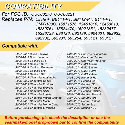 Vurkcy B111-PT, BB112-PT, GMX-100C Transponder Ignition Car Key, Circle+ ID46 chip OUC60270 OUC60221 Replacement for Buick Chevy GMC Pontiac Cadillac Saturn, New Uncut in Kuwait