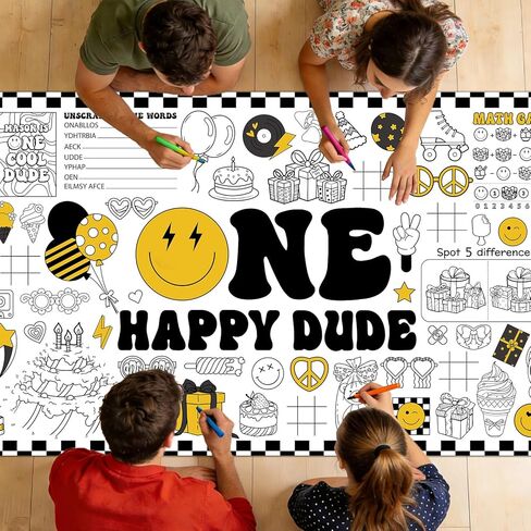 One Happy Dude First Birthday Coloring Poster 71x31 Inches Giant Activity Drawing Paper Banner Large DIY Painting Table Cover Happy Banner Jumbo Art Poster for Home School Classroom Party Decoration in Saudi Arabia
