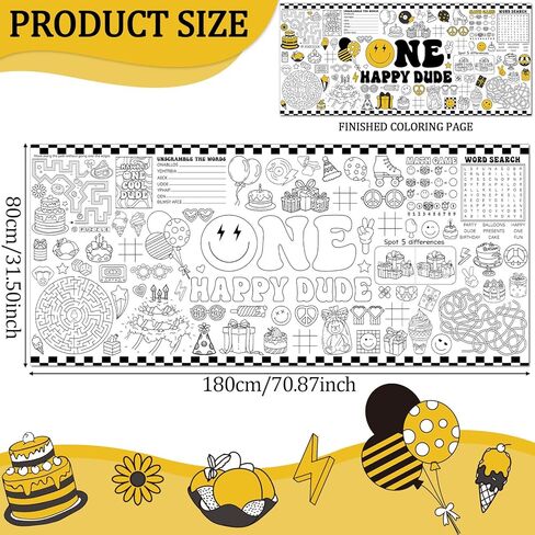 One Happy Dude First Birthday Coloring Poster 71x31 Inches Giant Activity Drawing Paper Banner Large DIY Painting Table Cover Happy Banner Jumbo Art Poster for Home School Classroom Party Decoration in Saudi Arabia