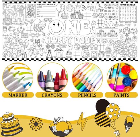 One Happy Dude First Birthday Coloring Poster 71x31 Inches Giant Activity Drawing Paper Banner Large DIY Painting Table Cover Happy Banner Jumbo Art Poster for Home School Classroom Party Decoration in Saudi Arabia